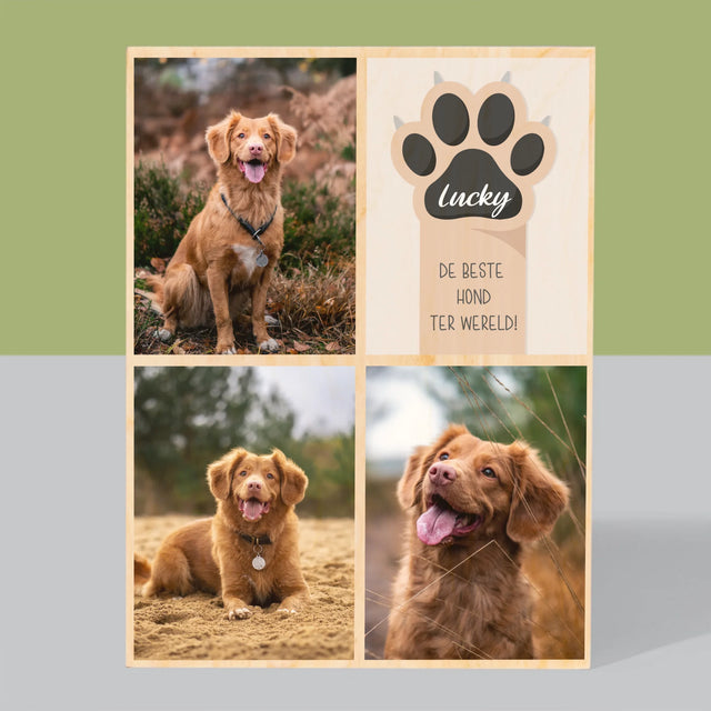 Fotocollage: Beste Hond - Afdruk Op Hout (Verticaal)