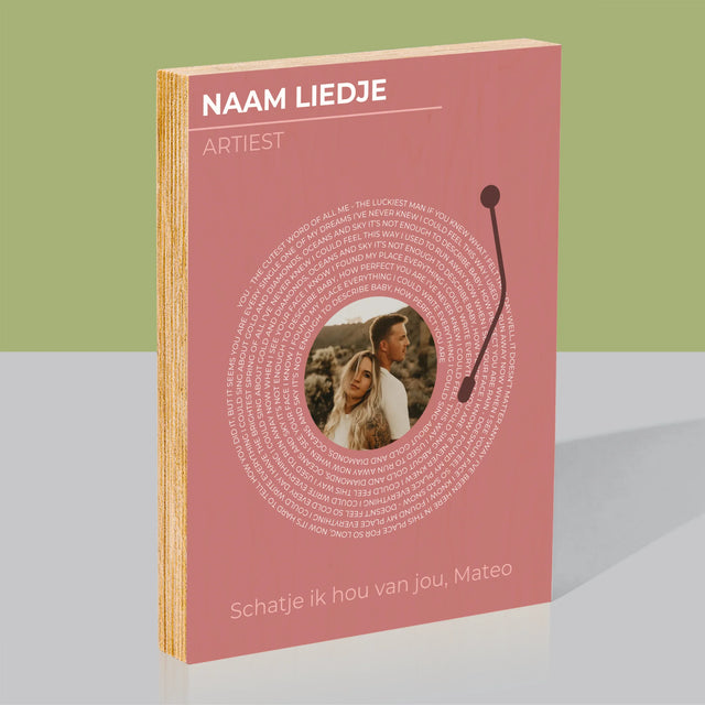 Foto En Handtekening: Ons Liedje Vinyl Lp - Afdruk Op Hout (Verticaal)