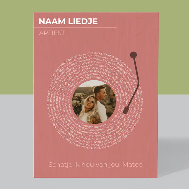 Foto En Handtekening: Ons Liedje Vinyl Lp - Afdruk Op Hout (Verticaal)