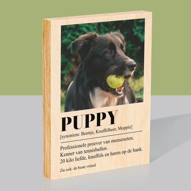 Foto En Handtekening: Huisdier Definitie - Afdruk Op Hout (Verticaal)