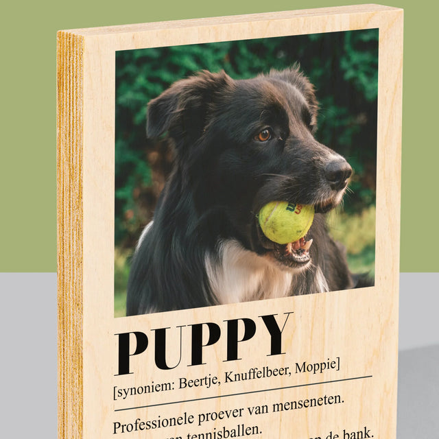 Foto En Handtekening: Huisdier Definitie - Afdruk Op Hout (Verticaal)