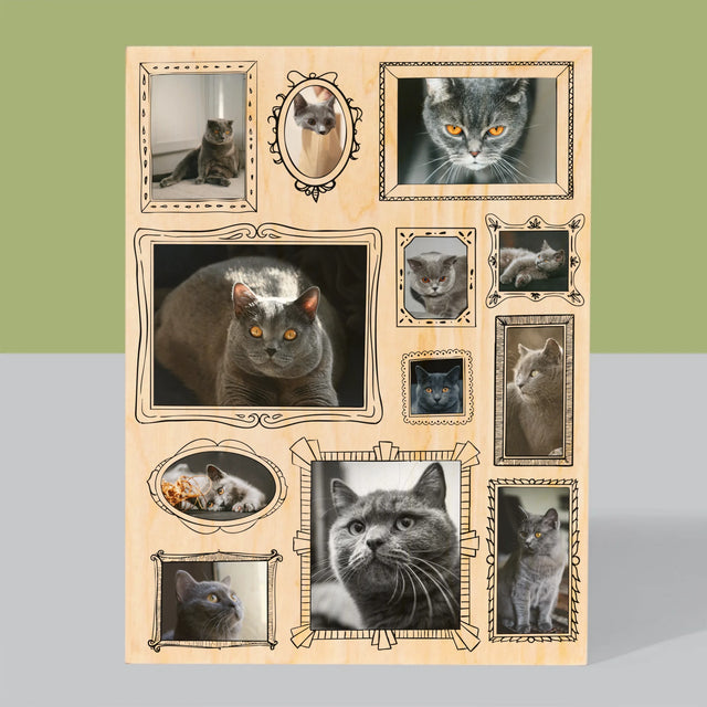 Fotocollage: Fotomuur Met Jouw Huisdier - Afdruk Op Hout (Verticaal)
