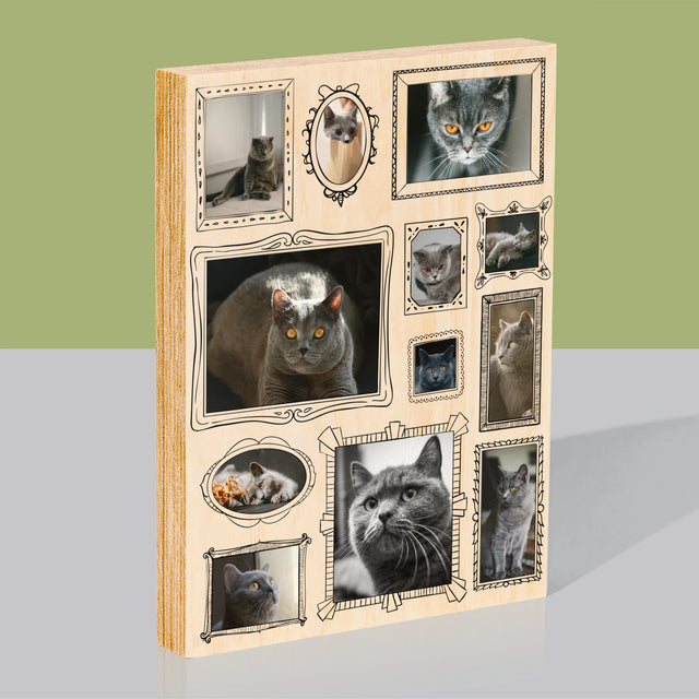 Fotocollage: Fotomuur Met Jouw Huisdier - Afdruk Op Hout (Verticaal)
