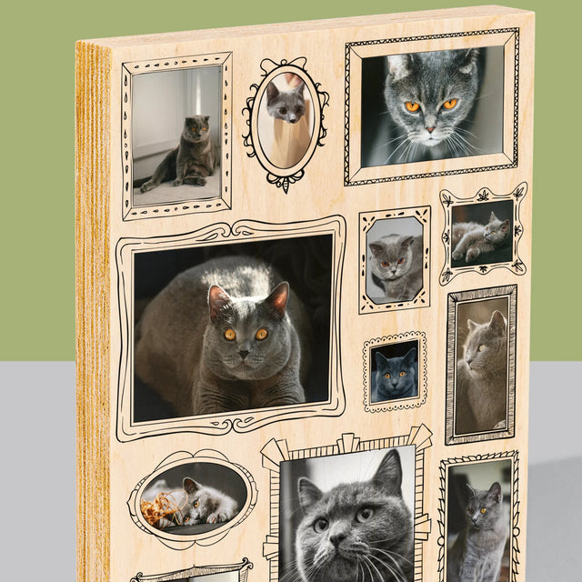 Fotocollage: Fotomuur Met Jouw Huisdier - Afdruk Op Hout (Verticaal)