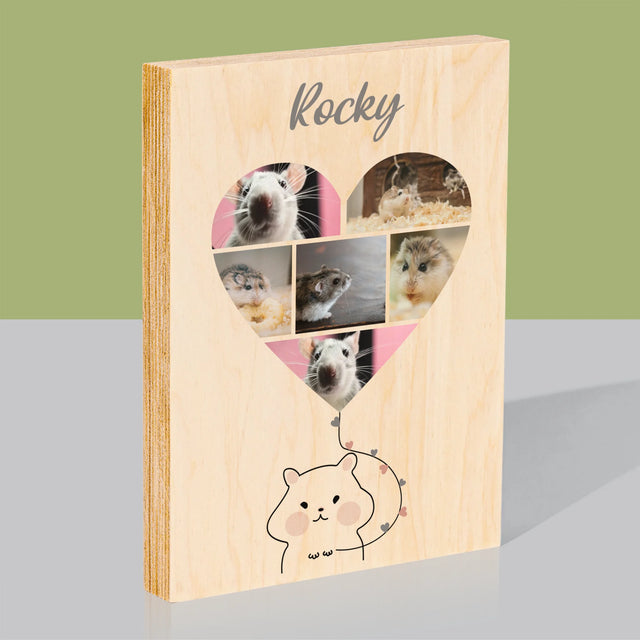 Fotocollage: Hamster - Afdruk Op Hout (Verticaal)