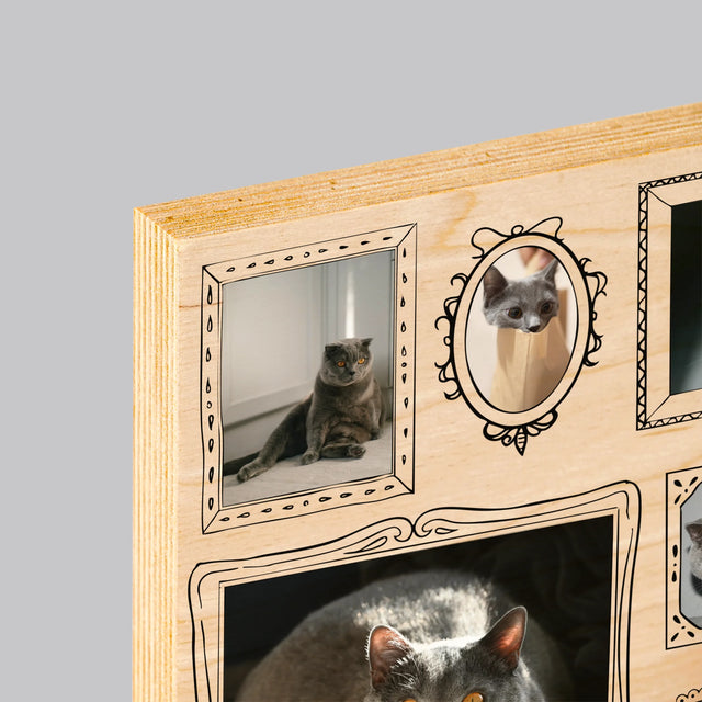 Fotocollage: Fotomuur Met Jouw Huisdier - Afdruk Op Hout (Verticaal)
