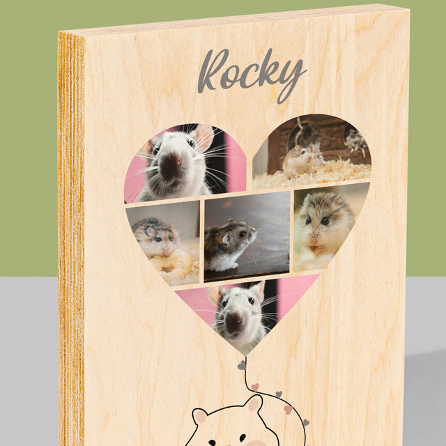 Fotocollage: Hamster - Afdruk Op Hout (Verticaal)