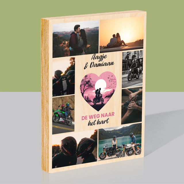 Fotocollage: De Weg Naar Het Hart - Afdruk Op Hout (Verticaal)