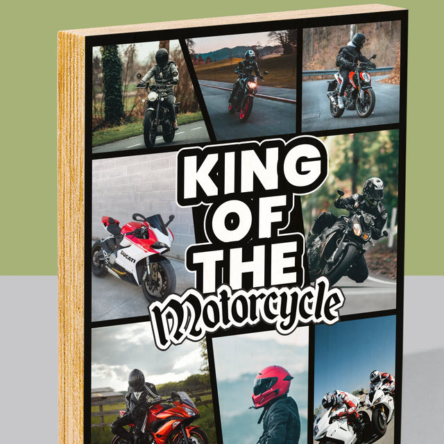 Fotocollage: King Of The Motorcycle - Afdruk Op Hout (Verticaal)