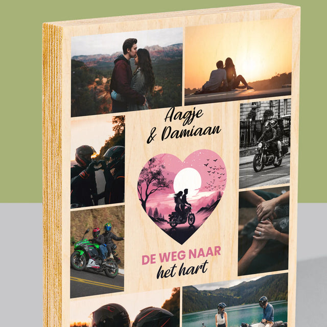 Fotocollage: De Weg Naar Het Hart - Afdruk Op Hout (Verticaal)
