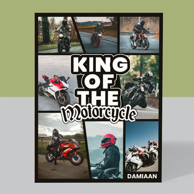 Fotocollage: King Of The Motorcycle - Afdruk Op Hout (Verticaal)