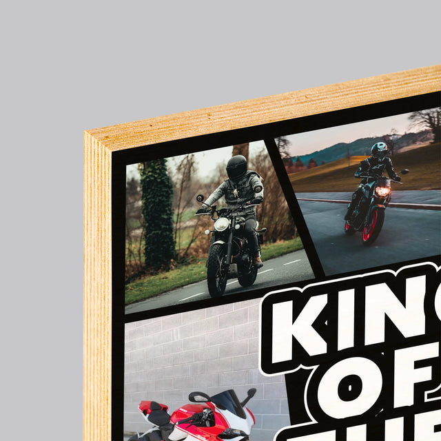 Fotocollage: King Of The Motorcycle - Afdruk Op Hout (Verticaal)