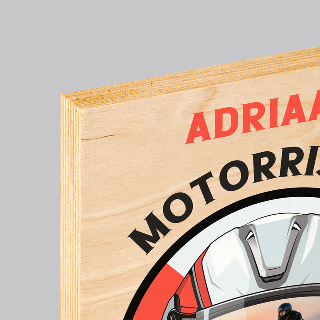 Foto En Handtekening: Motorrijder Van Bij De Geboorte - Afdruk Op Hout (Verticaal)