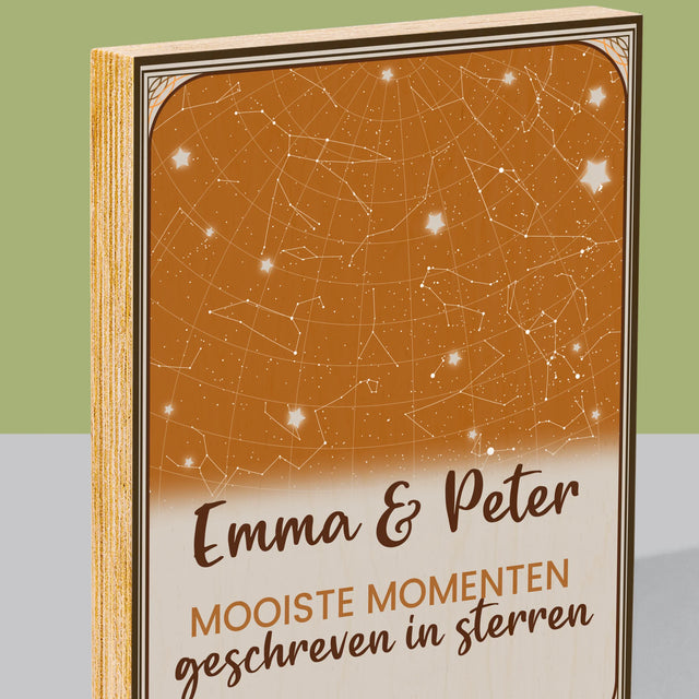 Starrenkaart: Sterrenkaart, Mooiste Momenten - Afdruk Op Hout (Verticaal)