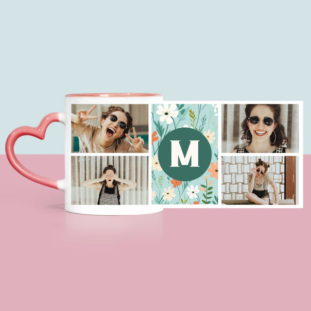 Fotocollage: Monogram Bloemen - Mok