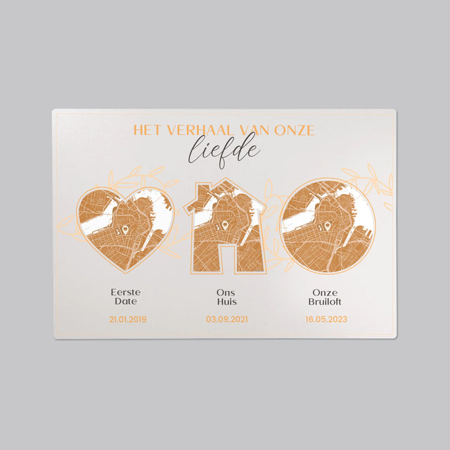 Stadsplastadsplattegrond: Stadskaart: Het Verhaal Van Onze Liefde - Bureauonderlegger