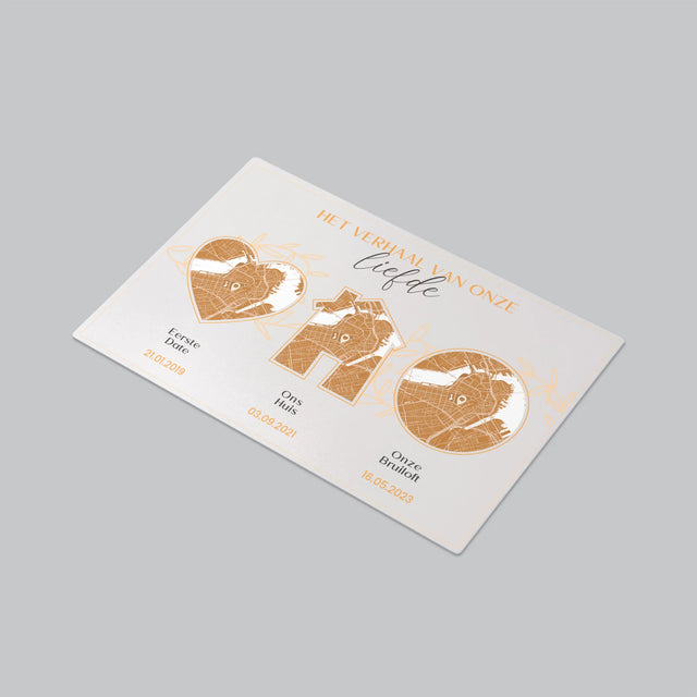 Stadsplastadsplattegrond: Stadskaart: Het Verhaal Van Onze Liefde - Bureauonderlegger