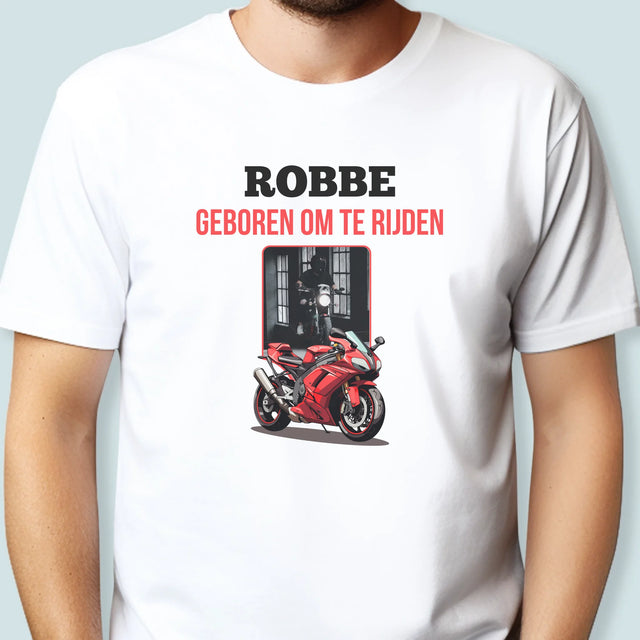 Foto En Handtekening: Geboren Om Te Rijden - T-Shirt Voor Heren