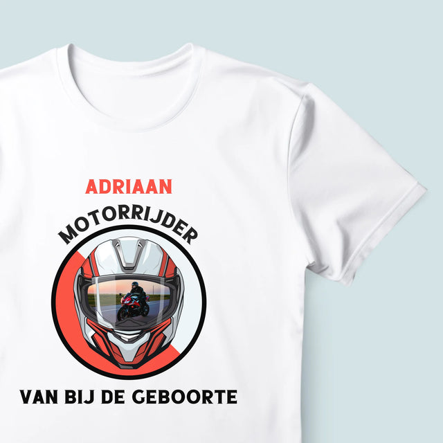 Foto En Handtekening: Motorrijder Van Bij De Geboorte - T-Shirt Voor Heren