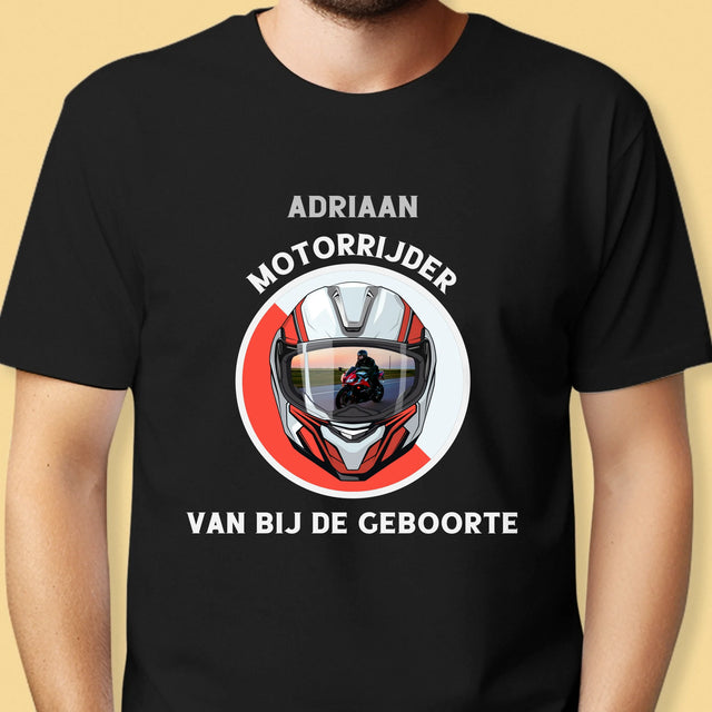 Foto En Handtekening: Motorrijder Van Bij De Geboorte - T-Shirt Voor Heren