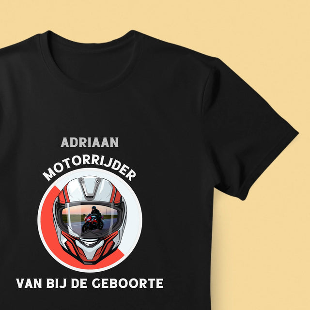 Foto En Handtekening: Motorrijder Van Bij De Geboorte - T-Shirt Voor Heren