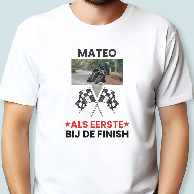 Foto En Handtekening: Als Eerste Bij De Finish - T-Shirt Voor Heren
