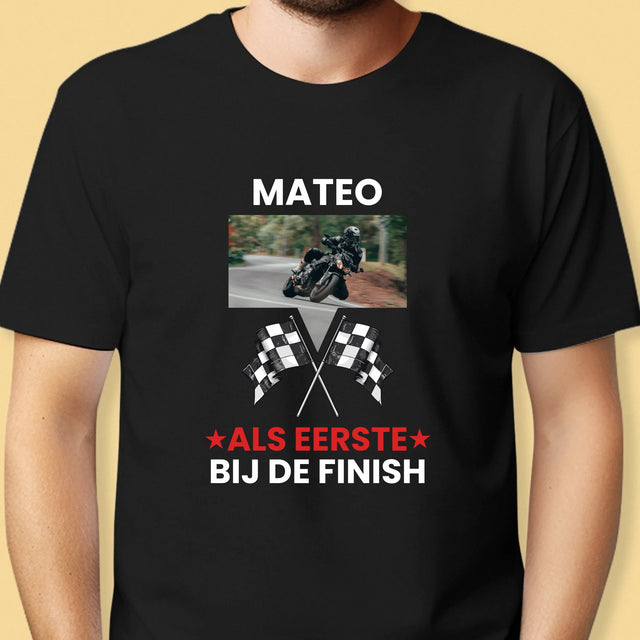 Foto En Handtekening: Als Eerste Bij De Finish - T-Shirt Voor Heren
