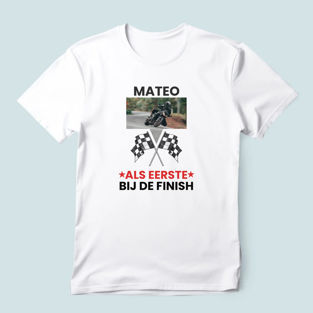 Foto En Handtekening: Als Eerste Bij De Finish - T-Shirt Voor Heren