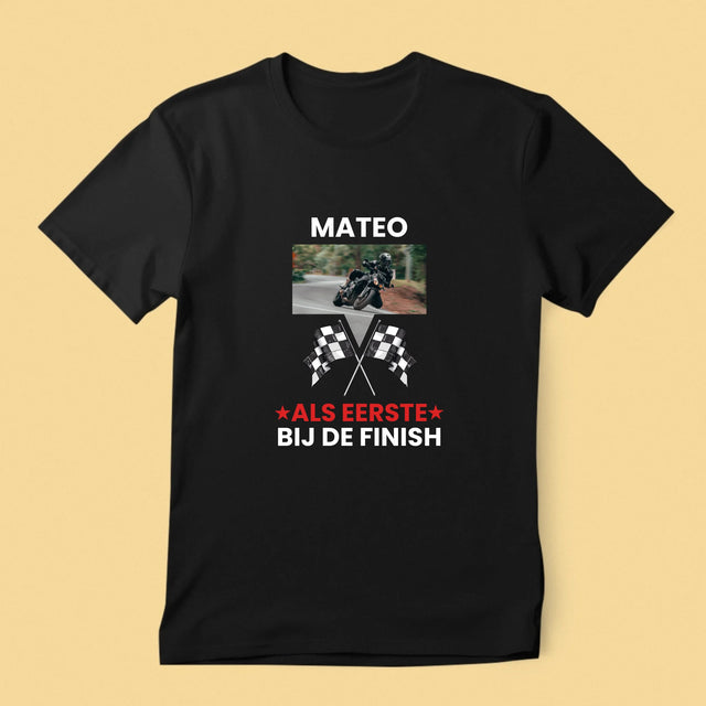 Foto En Handtekening: Als Eerste Bij De Finish - T-Shirt Voor Heren