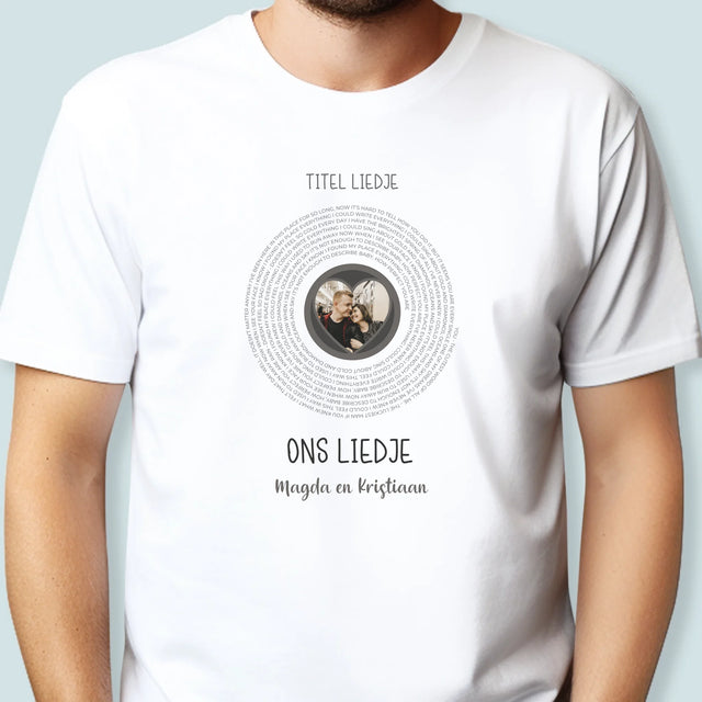 Foto En Handtekening: Ons Liedje Met Tekst - T-Shirt Voor Heren