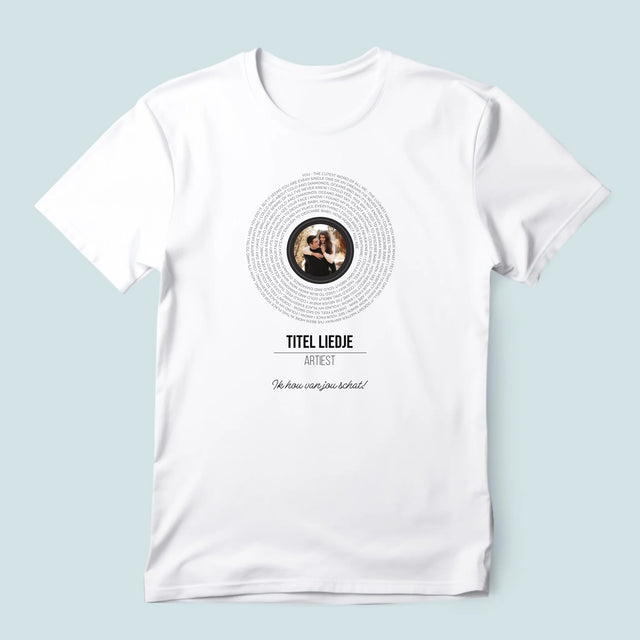Foto En Handtekening: Songtekst Op Vinyl Lp - T-Shirt Voor Heren