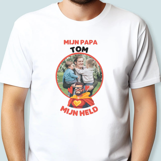 Foto En Handtekening: Papa, Mijn Held - T-Shirt Voor Heren