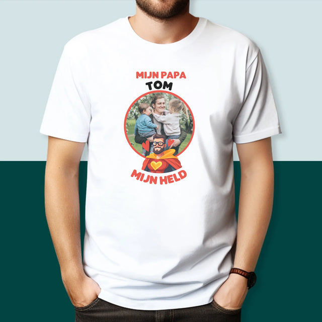 Foto En Handtekening: Papa, Mijn Held - T-Shirt Voor Heren