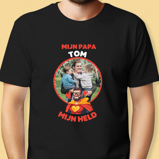 Foto En Handtekening: Papa, Mijn Held - T-Shirt Voor Heren
