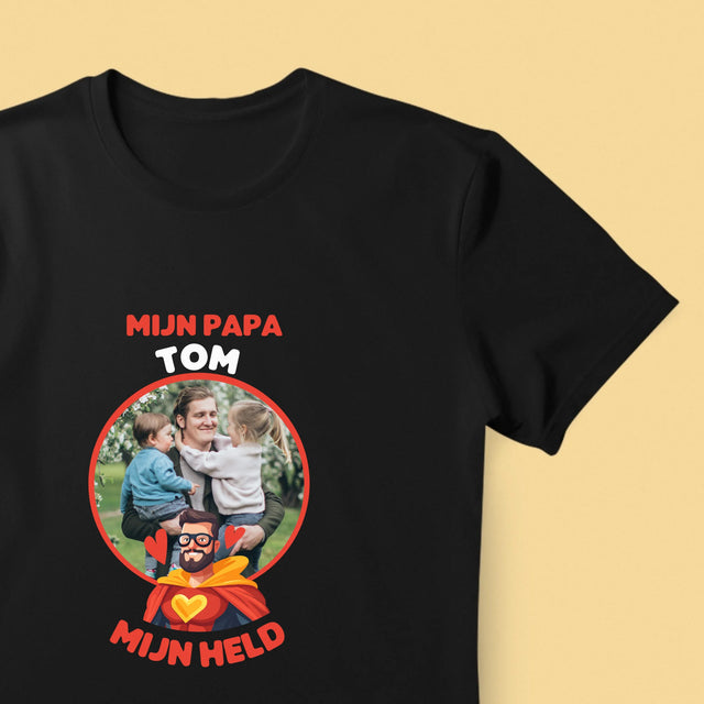 Foto En Handtekening: Papa, Mijn Held - T-Shirt Voor Heren