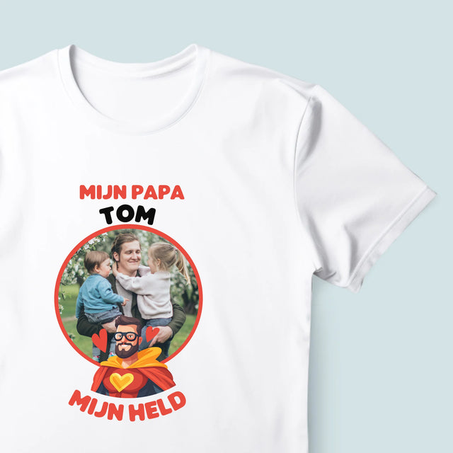 Foto En Handtekening: Papa, Mijn Held - T-Shirt Voor Heren