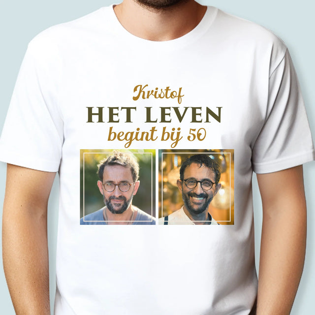 Fotocollage: Het Leven Begint Bij 50 - T-Shirt Voor Heren