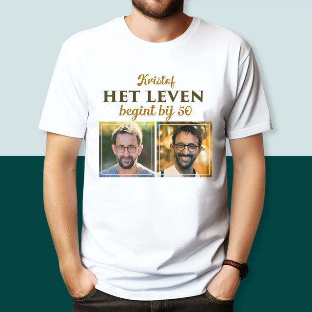 Fotocollage: Het Leven Begint Bij 50 - T-Shirt Voor Heren
