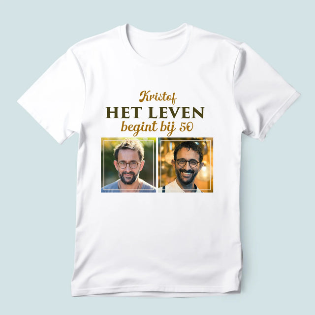 Fotocollage: Het Leven Begint Bij 50 - T-Shirt Voor Heren