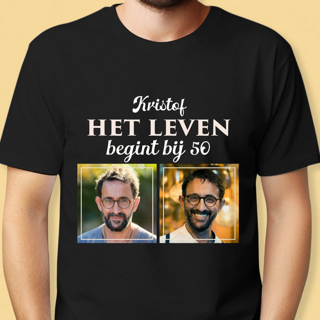 Fotocollage: Het Leven Begint Bij 50 - T-Shirt Voor Heren