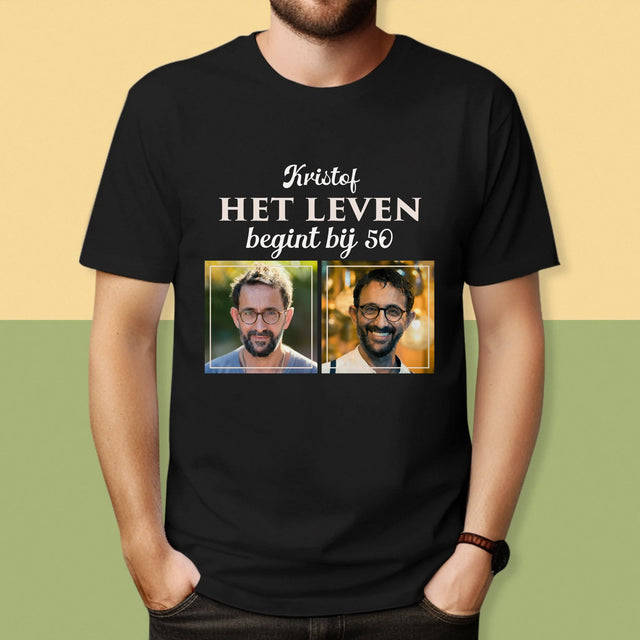 Fotocollage: Het Leven Begint Bij 50 - T-Shirt Voor Heren