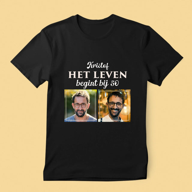 Fotocollage: Het Leven Begint Bij 50 - T-Shirt Voor Heren