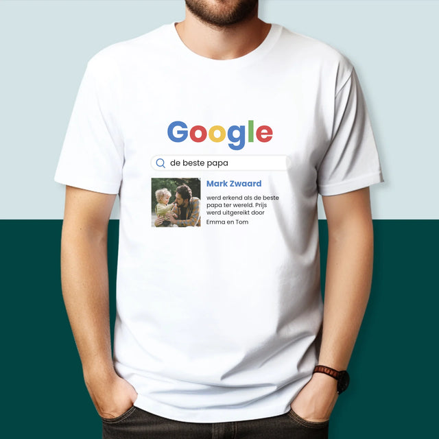 Foto En Handtekening: Beste Papa, Google-Score - T-Shirt Voor Heren