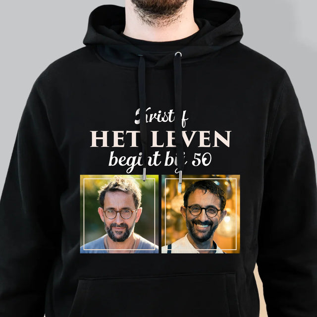 Fotocollage: Het Leven Begint Bij 50 - Herentrui Met Kap