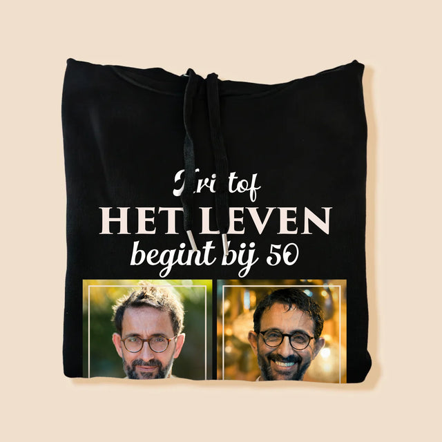 Fotocollage: Het Leven Begint Bij 50 - Herentrui Met Kap