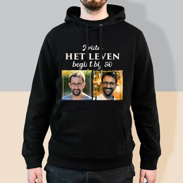 Fotocollage: Het Leven Begint Bij 50 - Herentrui Met Kap