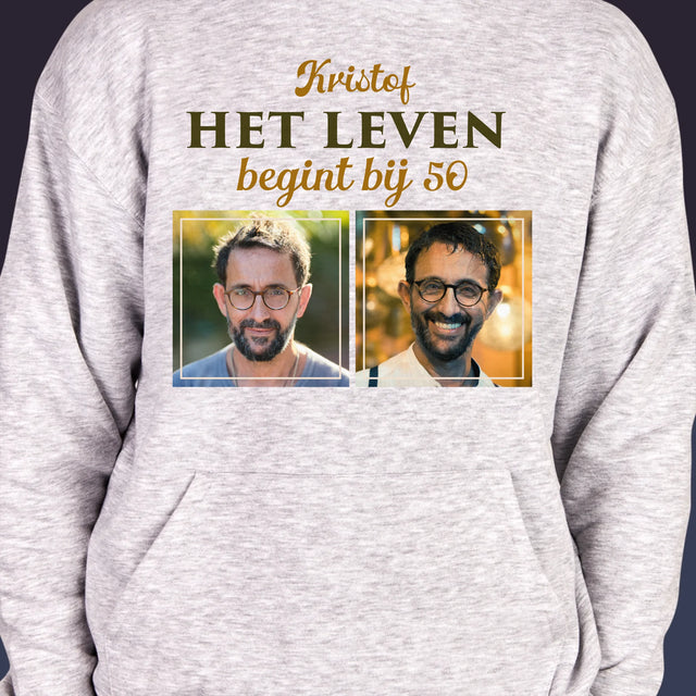 Fotocollage: Het Leven Begint Bij 50 - Herentrui Met Kap