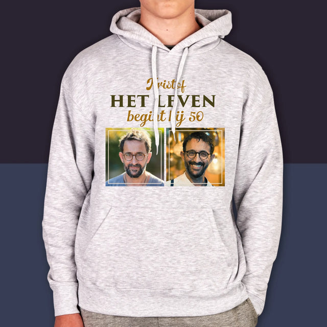 Fotocollage: Het Leven Begint Bij 50 - Herentrui Met Kap