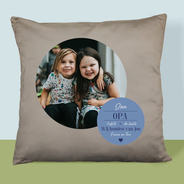 Fotocollage: Lieve Opa - Kussen (Monogram)