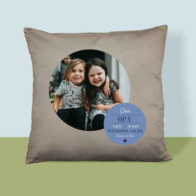 Fotocollage: Lieve Opa - Kussen (Monogram)